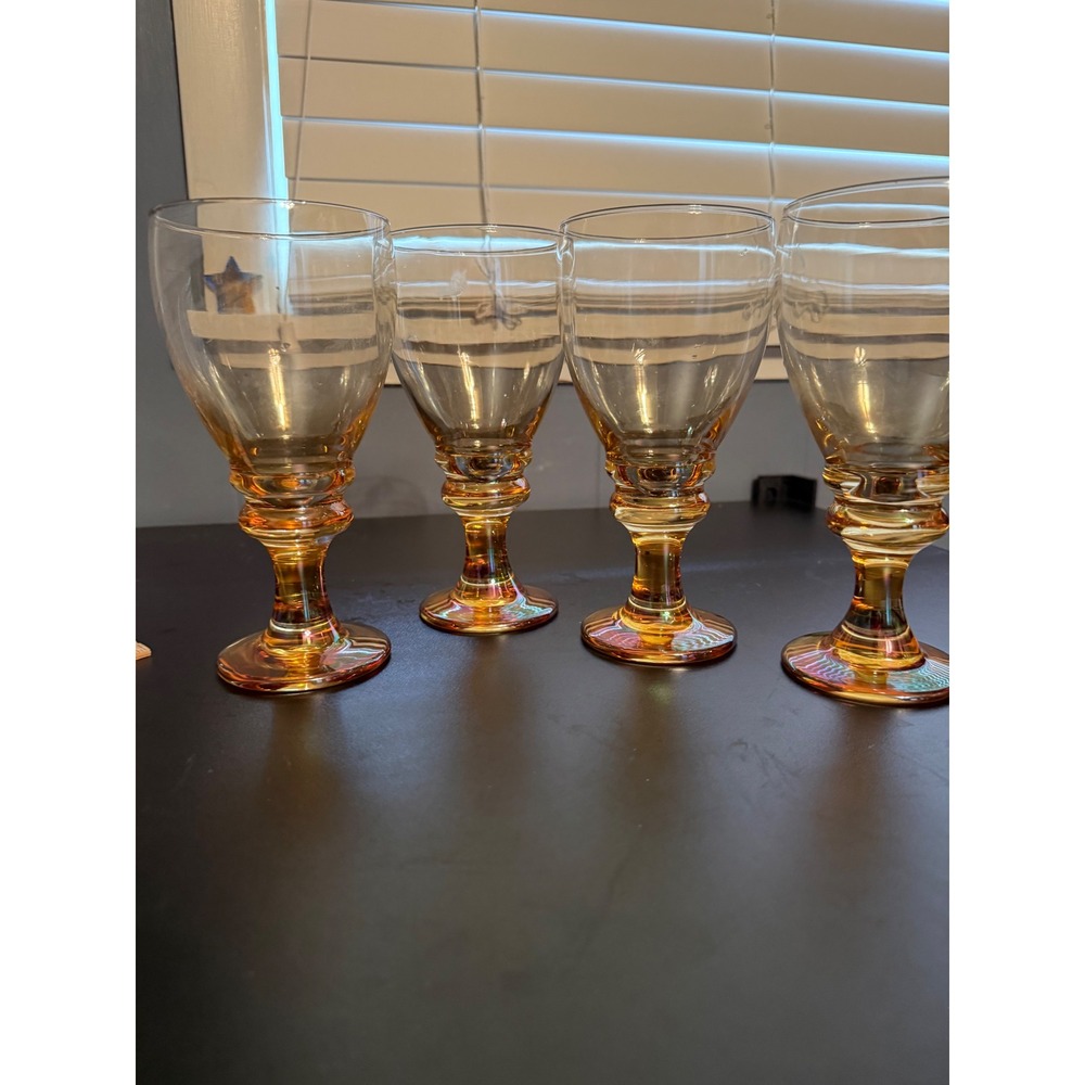 Set of 4 Libby "Splash Brown" Iridescent Amber Goblets